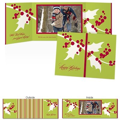 Green Holly Photo Holiday Card