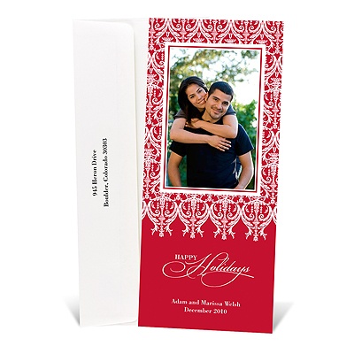 Merlot Lace Tea Length Photo Holiday Card