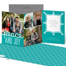 Plaid Peace and Joy Photo Holiday Card - Peacock