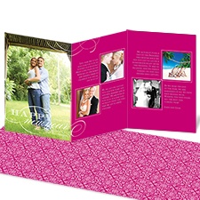 Snowflake Damask Storyline Photo Holiday Card - Raspberry