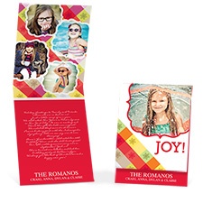 Joyful Plaid Storyline Photo Holiday Card - Cherry