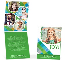 Joyful Plaid Storyline Photo Holiday Card - Grass
