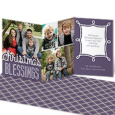 Plaid Christmas Blessings Photo Holiday Card - Raisin