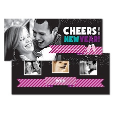 New Year Cheer Tea Length Photo Holiday Card - Black