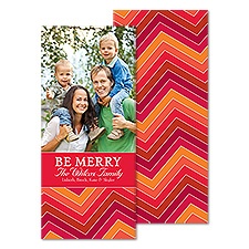Merry Chevron Tea Length Photo Holiday Card - Cherry