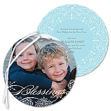 Snowflake Filigree Photo Holiday Card Ornament - Blessings