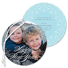 Snowflake Filigree Photo Holiday Card Ornament - Happy New Year