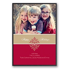 Sophisticated Damask Layered Photo Holiday Card - Merlot