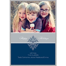 Sophisticated Damask Layered Photo Holiday Card - Midnight