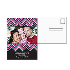 Pink Chevron Photo Holiday Postcard