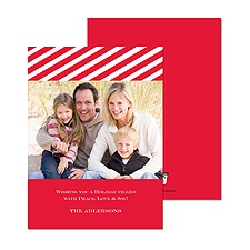 Striped Band Photo Holiday  Card - Cherry