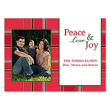 Peaceful Plaid Photo Holiday Card - Cherry
