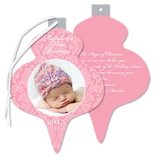 Little Damask Photo Holiday Card Ornament - Salmon