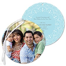 Snowflake Filigree Photo Holiday Card Ornament - Feliz Navidad