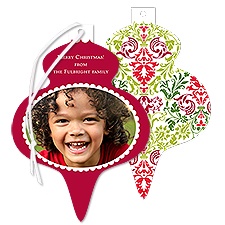 Festive Damask Photo Holiday Card Ornament