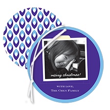 Festive Flame Photo Holiday Card Ornament - Purple