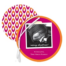 Festive Flame Photo Holiday Card Ornament - Raspberry