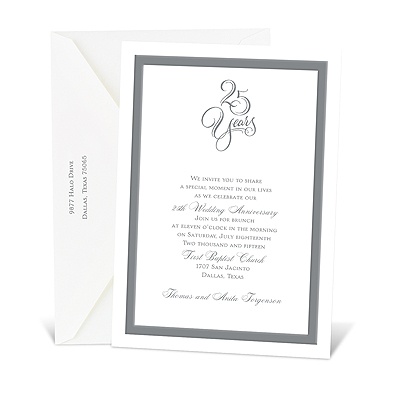 White Classic Border Anniversary Invitation