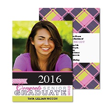 Grad Plaid Photo Graduation Announcement - Fuchsia