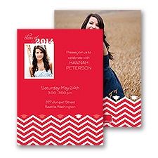 Chevron Fashion Photo Graduation Announcement - Cherry