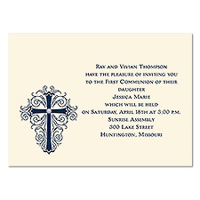 Elegant Cross Petite First Communion Invitation - Ecru