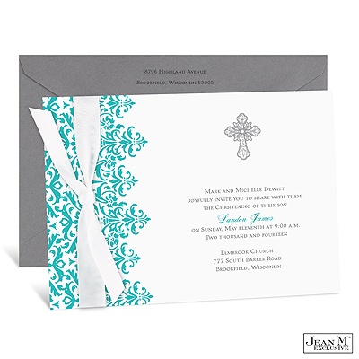 Filigree Cross Baptism Invitation - Sea
