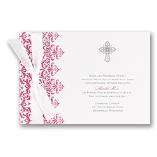 Filigree Cross Baptism Invitation - Salmon