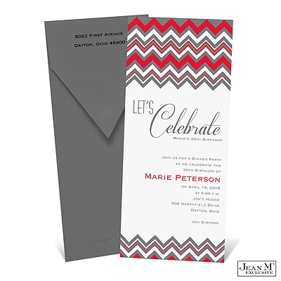 Zig Zag Stripes Birthday Invitation - Cherry