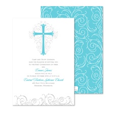Modern Cross First Communion Invitation - Palm