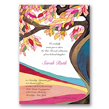 Tree of Life Bar and Bat Mitzvah Invitation - Pink