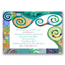 Mystical Symbols Bar and Bat Mitzvah Invitation - Blue