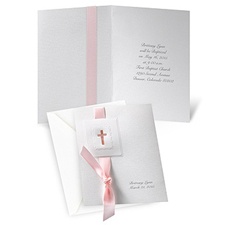 Ribboned Cross Baptism Invitation