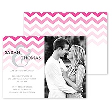 Faded Chevron Photo Engagement Party Invitation - Fuchsia