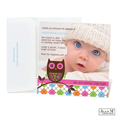 Argyle Owl Photo Baby Announcement