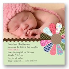 Patchwork Daisy Photo Baby Announcement