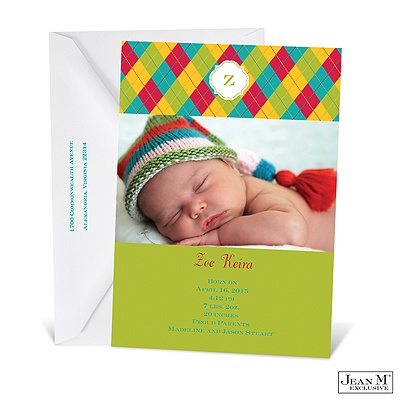 Argyle Monogram Photo Baby Announcement