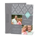 Bold Damask Photo Anniversary Invitation - Aqua