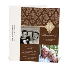 Bold Damask Photo Anniversary Invitation - Champagne