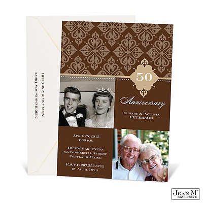 Bold Damask Photo Anniversary Invitation - Champagne