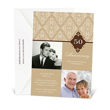 Bold Damask Photo Anniversary Invitation - Espresso