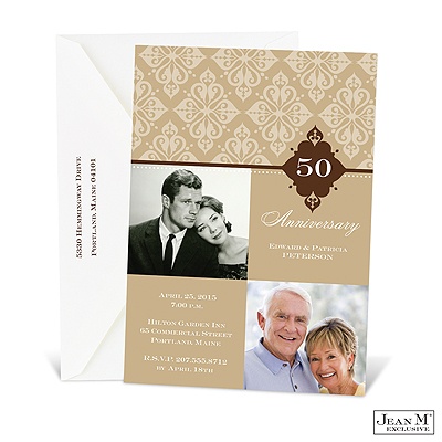 Bold Damask Photo Anniversary Invitation - Espresso