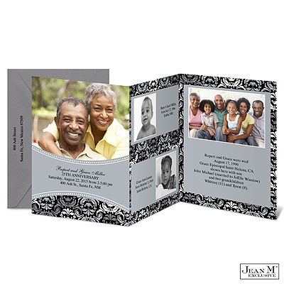 Silver Damask Storyline Photo Anniversary Invitation