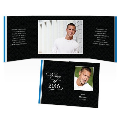 Simple Stripe Photo Graduation Announcement - Blue