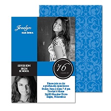 Colorful Damask Photo Graduation Announcement - Blue