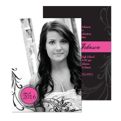 Modern Filigree Photo Graduation Announcement - Fuchsia