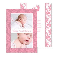 Barefoot Damask Photo Baby Announcement - Salmon