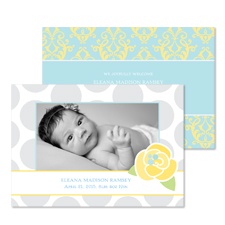 Rosebud Damask Photo Baby Announcement