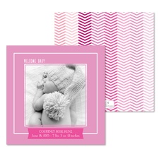 Little Chevron Photo Baby Announcement - Bubble Gum