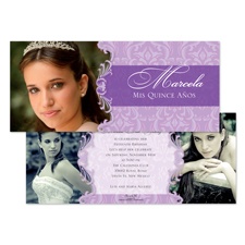 Delicate Damask Photo Quinceanera Invitation