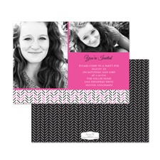 Hip Herringbone Photo Birthday Invitation - Fuchsia
